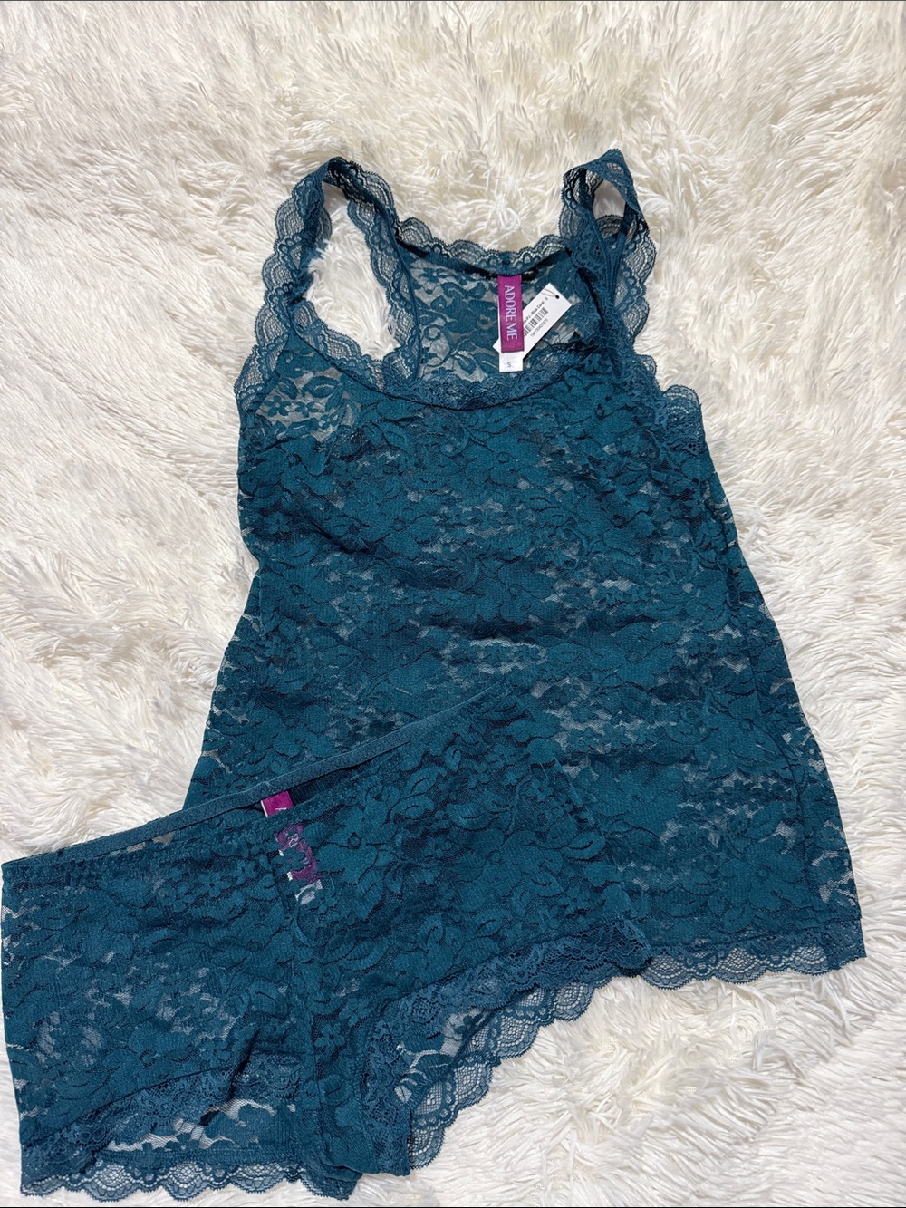 Adore Me Teal Lace Chemise & Boyshort Set